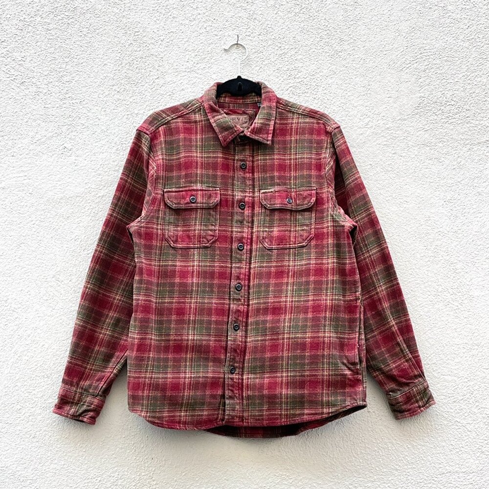 Men's Orvis Heavy Cotton Flannel Red Plaid Shacket Jacket Size Medium